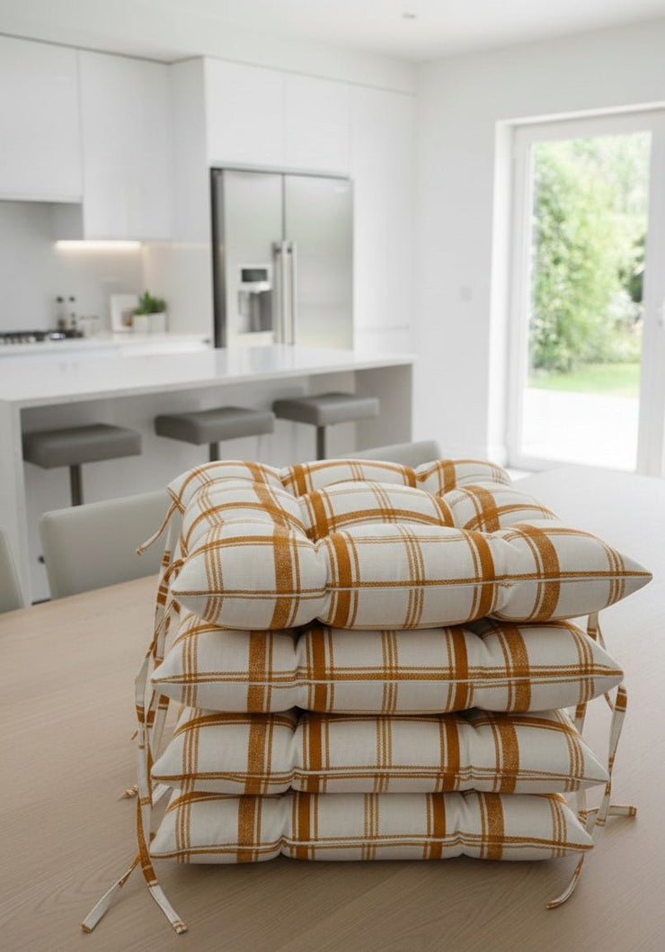 Coprisedia ZAFFIRO Imbottito in Cotone Jacquard | Bianco, Giallo e Bronzo | Coordinato Tovaglia - BUBULLINA