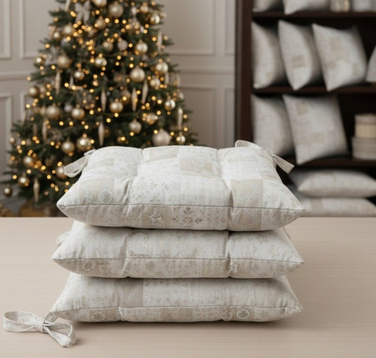 Cuscino Coprisedia "Morbidone" Linea Parigi | Cotone Lurex Natalizio | Con Laccetti - BUBULLINA