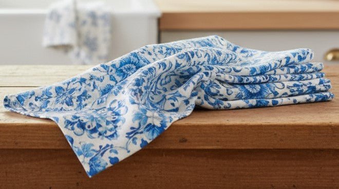 Set 3 Strofinacci in Cotone Drill "Mediterraneo" | Fantasia Blu e Bianco - BUBULLINA