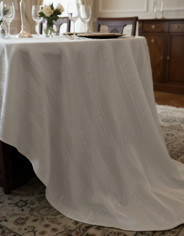 Tovaglia di Lusso RUBINO Jacquard Misto Lino - Design Tela Aida - Su Misura (Bianco/Avorio) - BUBULLINA