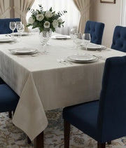 Tovaglia di Lusso RUBINO Jacquard Misto Lino - Design Tela Aida - Su Misura (Bianco/Avorio) - BUBULLINA