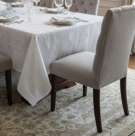 Tovaglia di Lusso RUBINO Jacquard Misto Lino - Design Tela Aida - Su Misura (Bianco/Avorio) - BUBULLINA