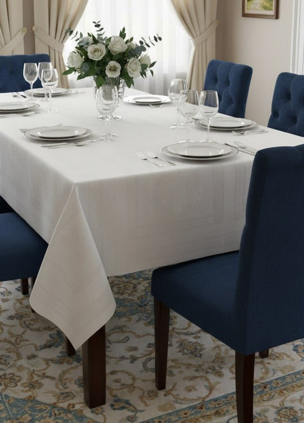 Tovaglia di Lusso RUBINO Jacquard Misto Lino - Design Tela Aida - Su Misura (Bianco/Avorio) - BUBULLINA