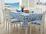 Tovaglia in Cotone Drill "Mediterraneo" | Fantasia Blu su Bianco - Varie Misure - BUBULLINA