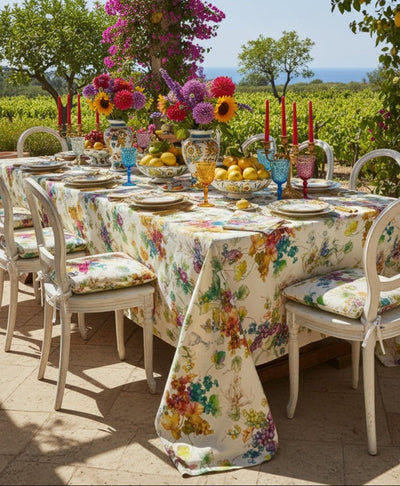 Tovaglia in Puro Lino con Stampa Digitale Botanica | Eleganza Mediterranea | 150x190 / 150x250 cm - BUBULLINA
